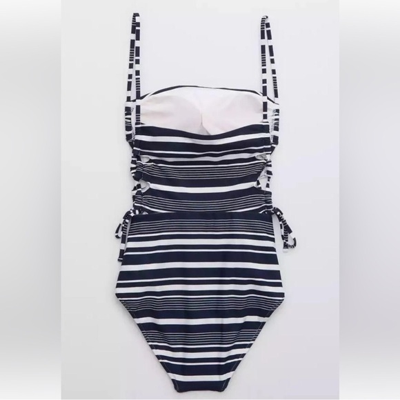 Aerie Striped Side Lace Up Full Coverage One Piece Swimsuit - Picture 2 of 8